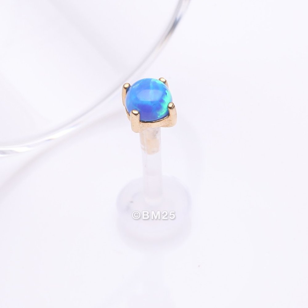 14 Karat Gold Fire Opal Prong Set Top Bio-Flex Labret